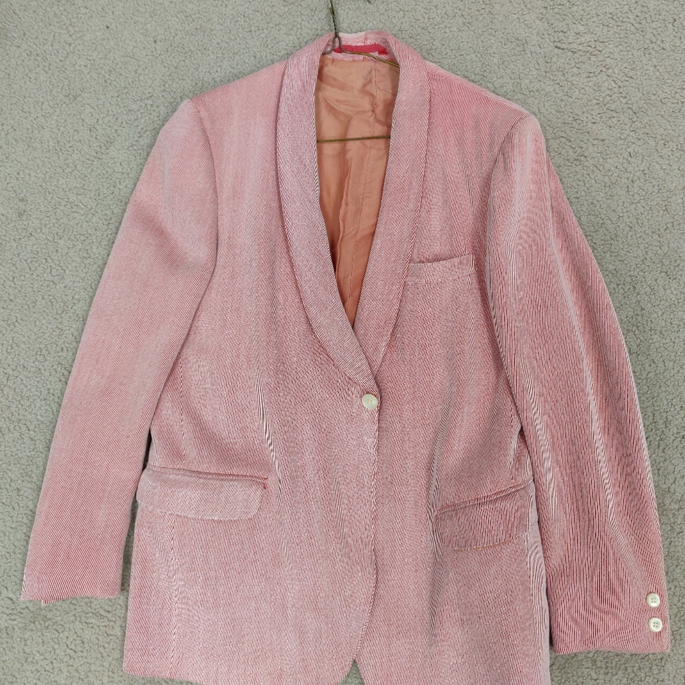 Vintage Red Striped Seersucker Tuxedo Coat 38R
